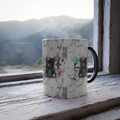 Custom Design Cracked, Cute Alt Emo Bear with Paint Splatters Color Shifting Coffee Mug, 11oz